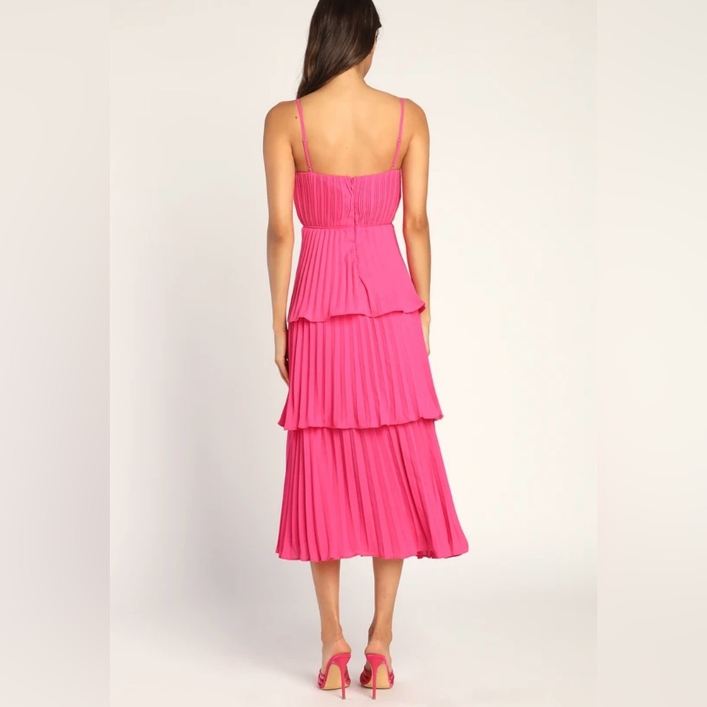 Lulu’s Cascading Crushed HotPink Midi Dress-Size Large - Picture 4 of 16